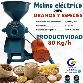 MOLINO PARA GRANOS Y CEREALES KIT EQUIPADO CON MOTOR  DE 1HP